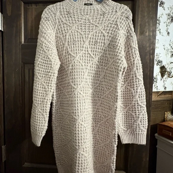 Express Textured Knit Sweater Dress - Cream - Picture 3 of 5